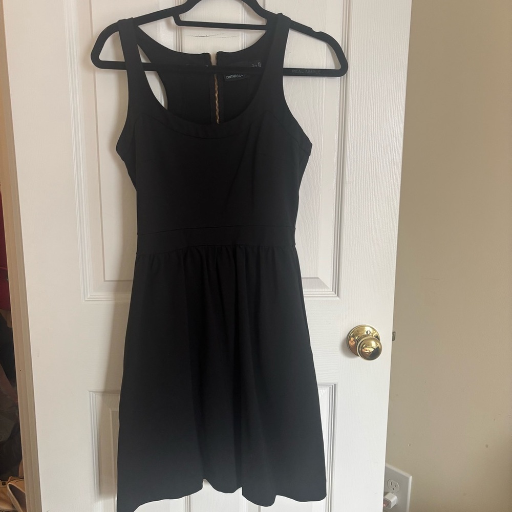 Elegant Black Dress Racerback zipper pockets fitted bodice balletcore Size S